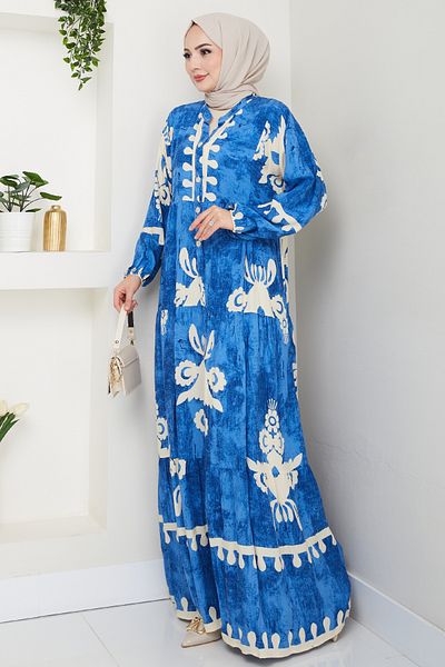 InStyle Φόρεμα Casual Viscose Μπλε με μοτίβο οβάλ σχήματος
