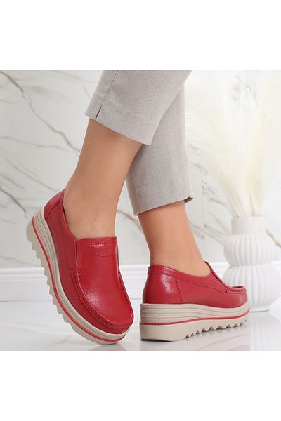MODA STİL Women's Red Platform Shoes Made of Genuine Leather Gabrena, 36