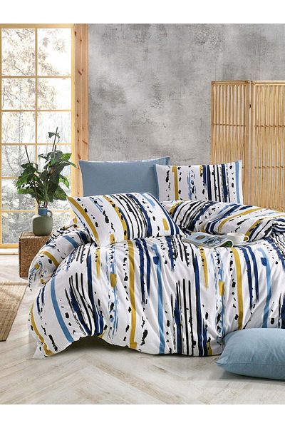 DemoHome Double bed linen set made of satin cotton with pattern - fitted sheet, flat sheet, 2 pillowcases