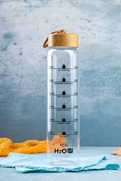 FH finehome Move Fit 1 Lt Glass Flask with Bamboo Lid