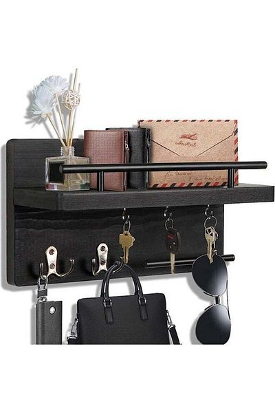 COOYA Key Holder for Wall Decorative,with 5 Key Hooks,30x18x8.5CM,Rustic,Hook Material is Elastic