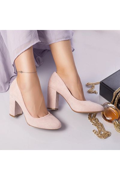 MODA STİL Pink suede eco-leather peep-toe shoes, 37