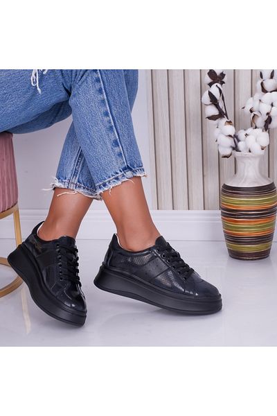 MODA STİL Women's casual shoes Navy Blue made of natural patent leather Aura, 38