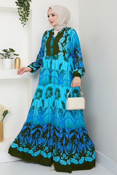 InStyle Casual Tropical Pattern Viscose Dress Green