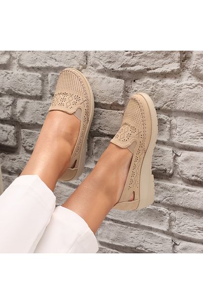 MODA STİL Women's Casual Khaki Shoes Made of Ecological Leather Lasina, 36