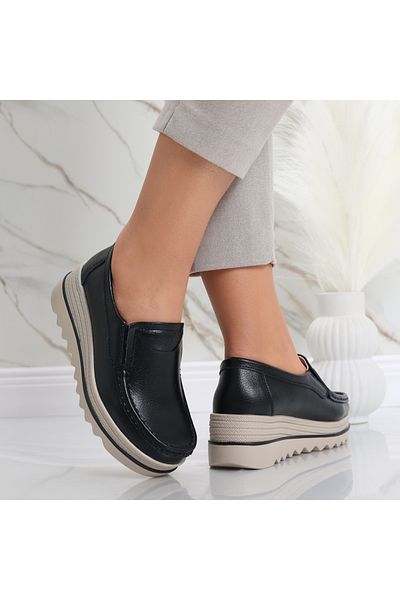 MODA STİL Women's Black Platform Shoes Made of Genuine Leather Gabrena, 36