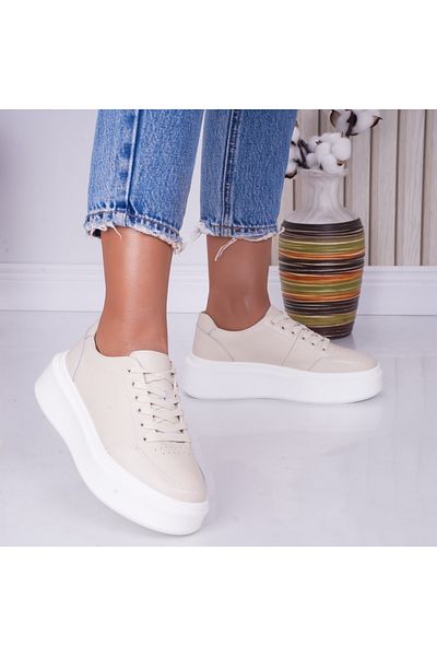 MODA STİL Women's Casual Shoes Beige Made of Genuine Leather Bria, 38