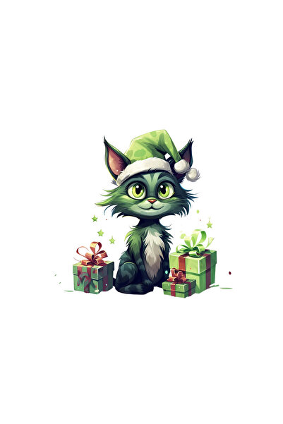 INOVATIX Σετ 8 τεμαχίων, Αυτοκόλλητο Πράσινη Γάτα με Χριστουγεννιάτικα Δώρα, ...