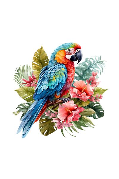 INOVATIX Set of 8 pieces, Sticker Colorful Parrot in Exotic Garden, INOVATIX®. 6 cm