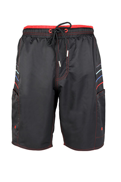 LUGMO Ανδρικό μαγιό με 2 τσέπες με φερμουάρ, βαμβακερή επένδυση που απορροφά το νερό, μαύρο K-195