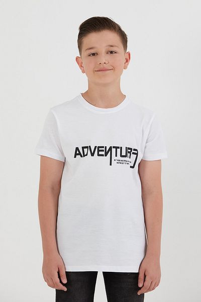Fulla Moda Αγορικό μπλουζάκι με στάμπα Adventure Text από 100% βαμβάκι