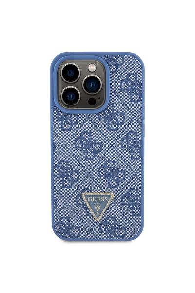 Guess Case for iPhone 15 Pro Max - Guess Leather 4G Triangle Strass (GUHCP15XP4TDPB) - Blue