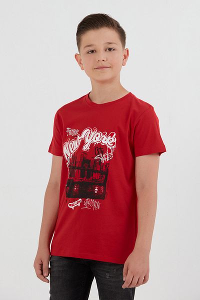 Fulla Moda 100% Cotton New York Printed Boys' T-Shirt