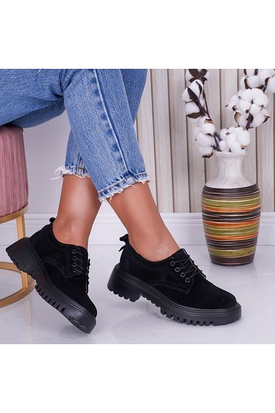 MODA STİL Women's Casual Shoes Black Genuine Suede Ivonne, 40