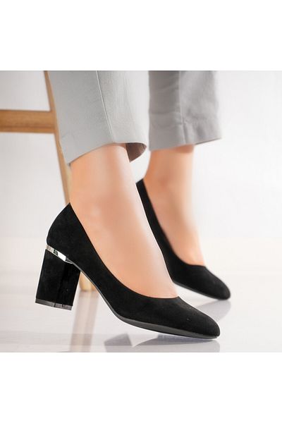 MODA STİL Women's Black Heeled Shoes Made of Eco-Suede Leather Aroni, 37