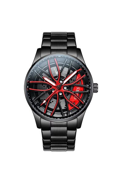 delis Men's watch Olevs CS1946, stainless steel, black, red dial
