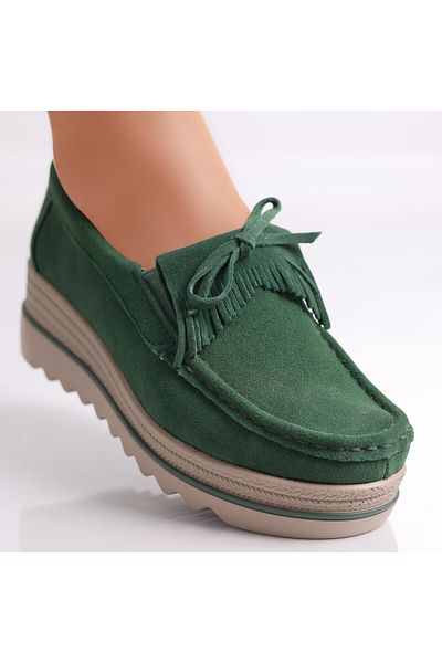 MODA STİL Women's Green Platform Shoes Made of Genuine Suede Leather Asion, 40