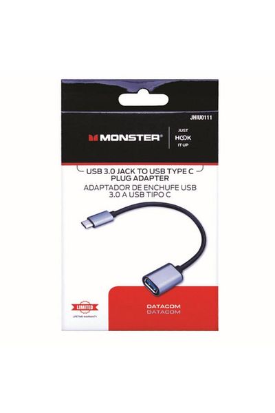 Generic Monster Jhiu USB 3.0 Jack to USB Type-C Plug Adapter Silver and Black JHIU0111