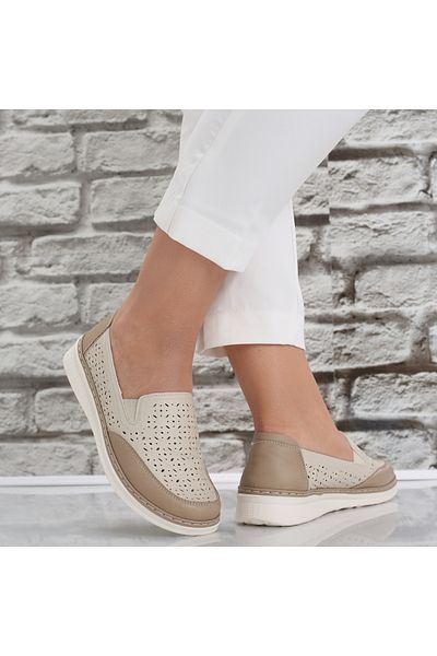 MODA STİL Women's casual shoes Beige made of Hudiana Eco-leather, 36