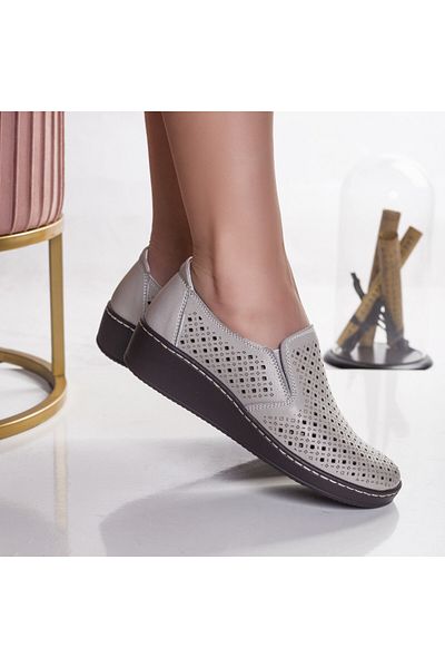 MODA STİL Women's casual gray shoes made of genuine leather, size 36
