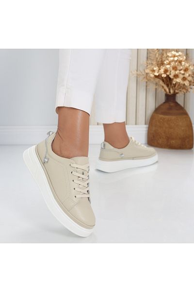 MODA STİL Women's casual shoes Beige made of genuine leather Novea, 37
