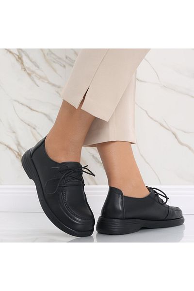 MODA STİL Women's Casual Black Shoes Made of Genuine Leather Esana, 37