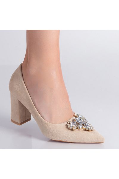 MODA STİL Women's Beige Suede Leather Heeled Shoes Raifa, 39
