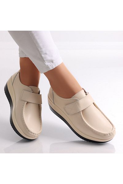 MODA STİL Women's Beige Platform Shoes Made of Genuine Leather Riley, 36