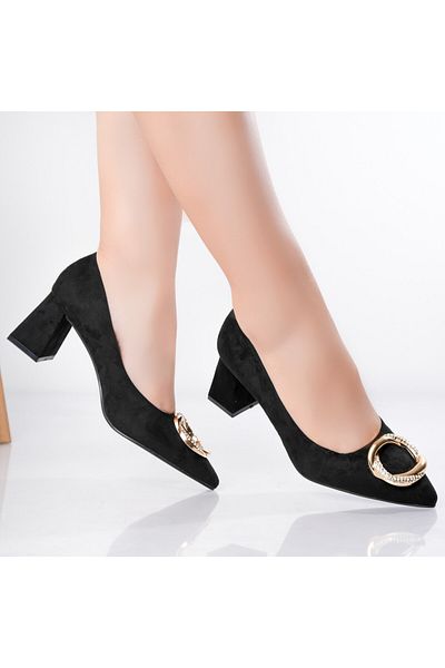 MODA STİL Women's Black Shoes Made of Ecological Suede Leather Berga, 35
