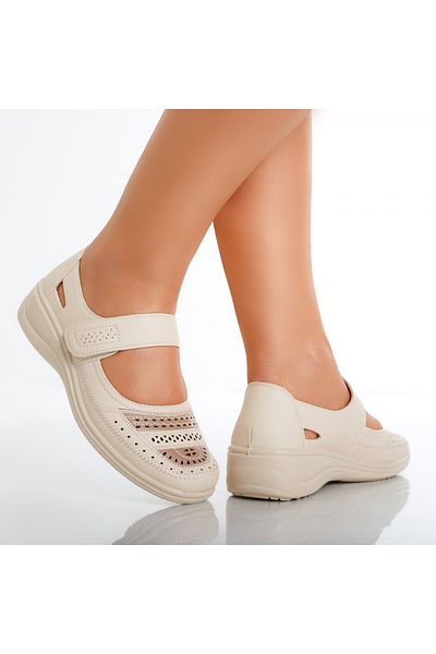 MODA STİL Women's Casual Beige Shoes Made of Ecological Leather Oema, 39