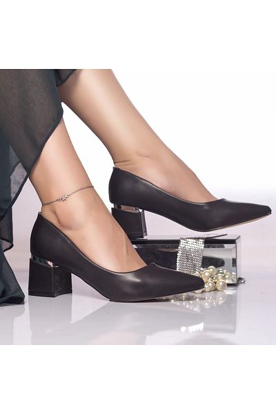 MODA STİL Women's Black Heeled Shoes Made of Dafrina Ecological Leather, 37