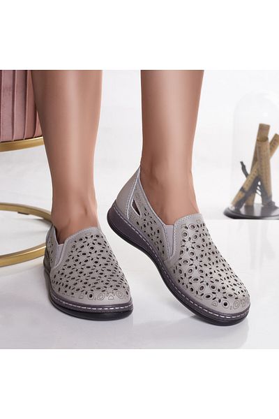 MODA STİL Women's casual gray shoes made of genuine leather, size 37