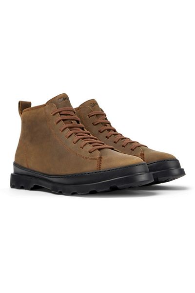 CAMPER Men's Brown Nubuck Lace-Up Mid Boots with Hook And Loop Closure and Brutus Comfort Sole