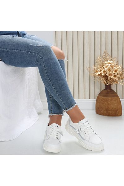 MODA STİL Women's casual shoes, white, made of natural leather, Mika, 38