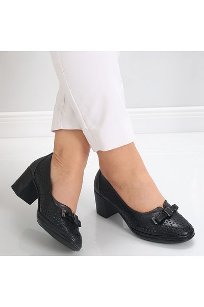 MODA STİL Women's Black Heeled Shoes Made of Nosya Ecological Leather, 37