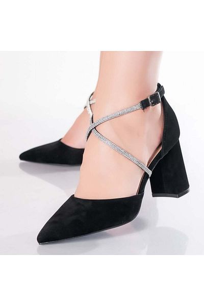 MODA STİL Women's Black Shoes Made of Ecological Suede Leather Velea, 35