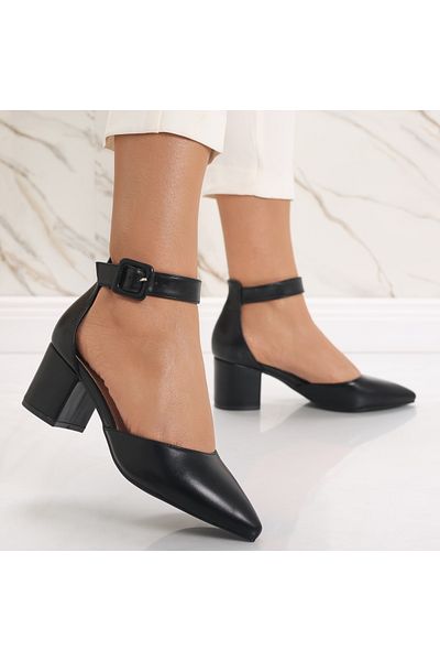 MODA STİL Women's Black Heeled Shoes Made of Liunda Ecological Leather, 39