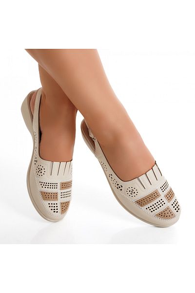 MODA STİL Women's Casual Shoes Beige Made of Nelpa Ecological Leather, 37