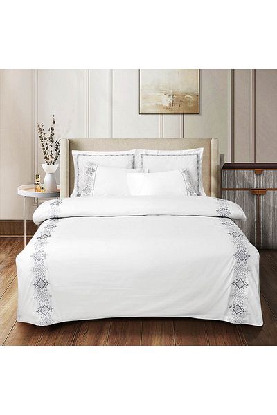 Ferrucci Frochi White Silver Embroidered Duvet Set King, Double, 7 Piece Set