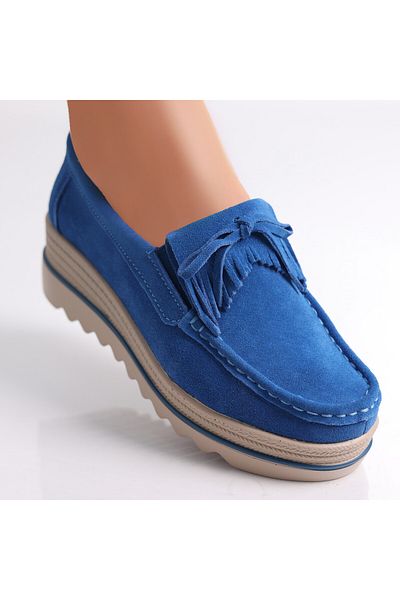 MODA STİL Women's Blue Platform Shoes Made of Genuine Suede Leather Asion, 41