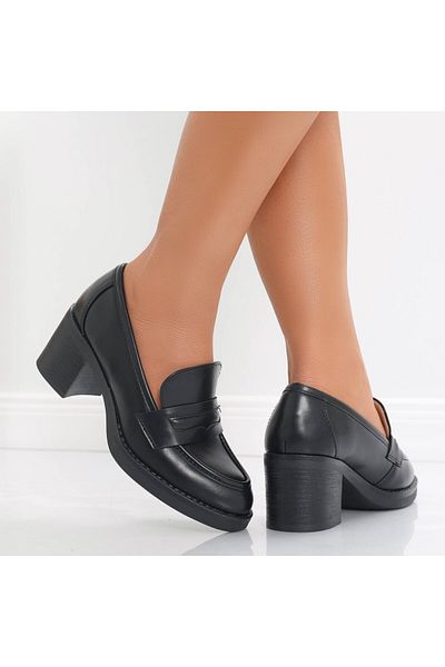 MODA STİL Women's Black Heeled Shoes Made of Fora Ecological Leather, 39