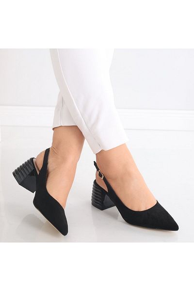 MODA STİL Women's Black Heeled Shoes Made of Eco-Suede Leather Acalia, 39