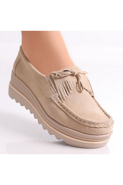 MODA STİL Women's Beige Suede Platform Shoes Asion, 38