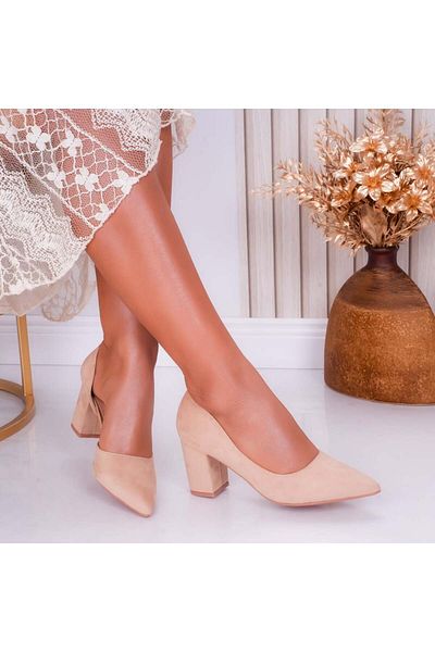 MODA STİL Women's Beige Heeled Shoes Made of Eco-Suede Leather Sinam, 39