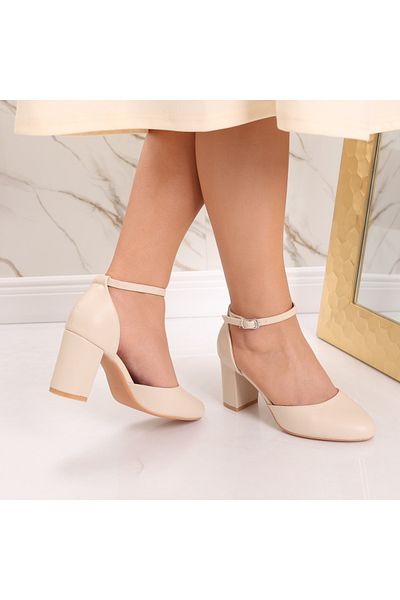 MODA STİL Women's beige leather high heel shoes Mason, 40