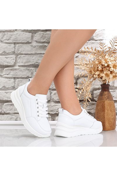 MODA STİL Women's White Sports Shoes Made of Genuine Leather Oblan, 38