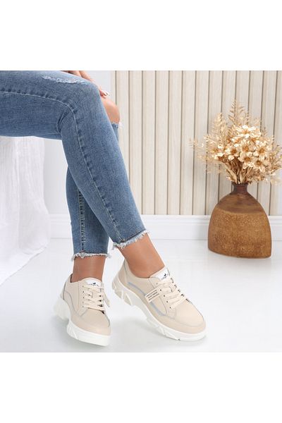 MODA STİL Women's casual shoes Beige made of natural leather Mika, 40