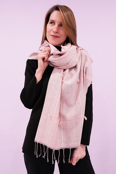 Defne&Apollon İpekçilik Hand Woven Wool Shawl 65 X 205 cm - Powder