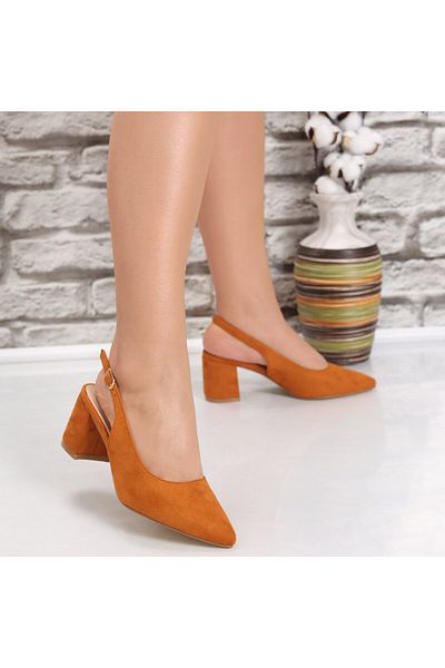 MODA STİL Women's Camel Heeled Shoes Made of Gotri Eco-Suede Leather, 40