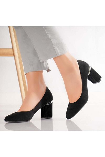 MODA STİL Women's Black Heeled Shoes Made of Eco-Suede Leather Aroni, 37